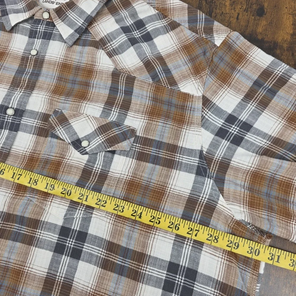 Blake Shelton Lands End Mens 3XL‎ Flannel Shirt Pearl Snap Western Long Sleeve